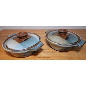 Pottery Craft Robert Maxwell  Casserole Dish Stoneware w Lids - Set of Two
